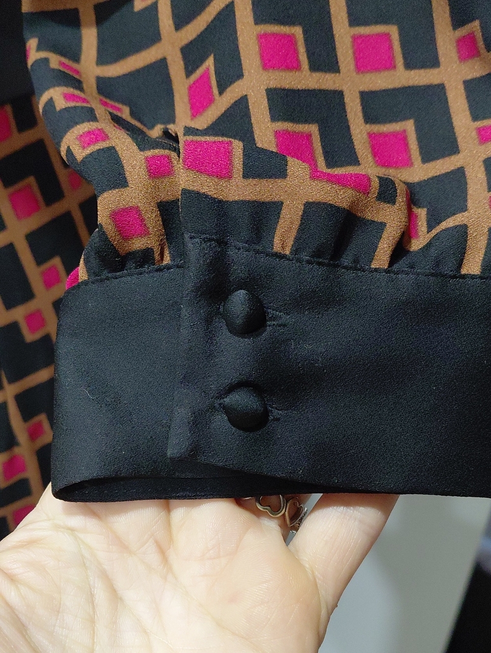 BCBGMaxAzria Red and Black Patterned V-Neck Jumpsuit - Picture 5 of 8